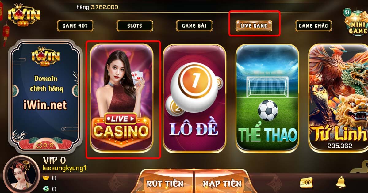 Chọn danh mục Live Casino