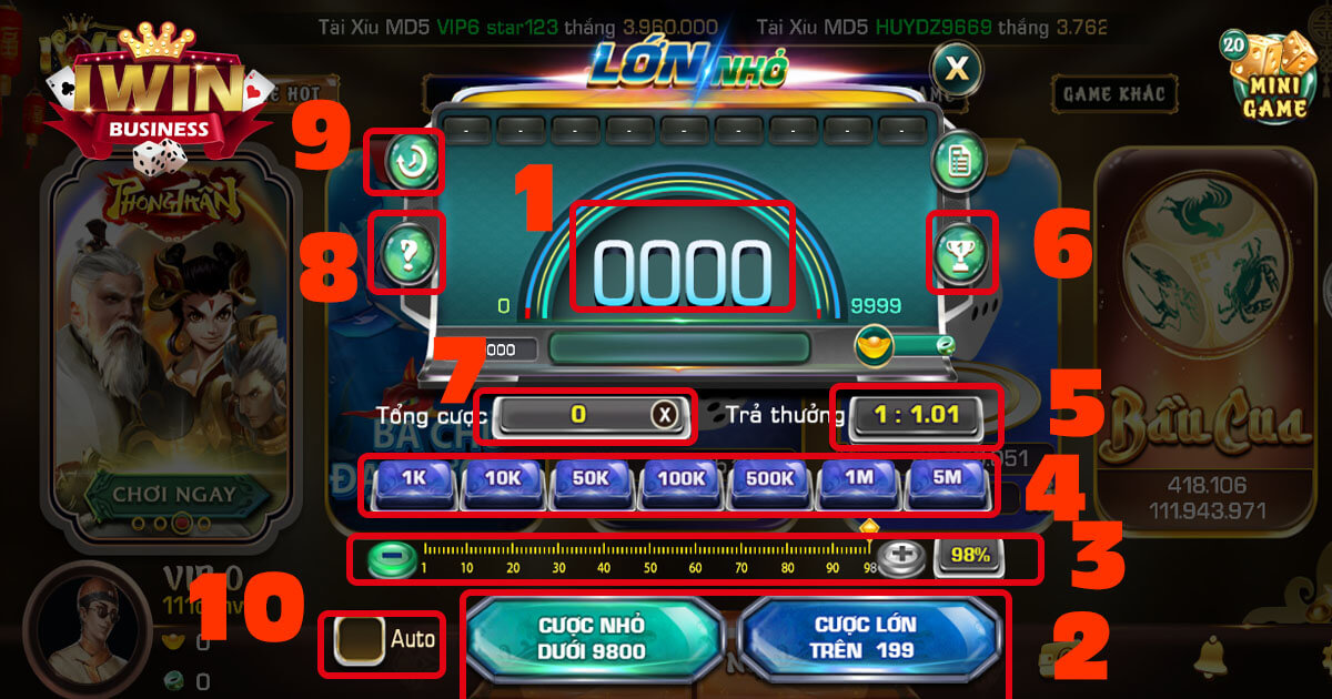 Bảng hướng dẫn cách chơi game Lớn Nhỏ iWin Club